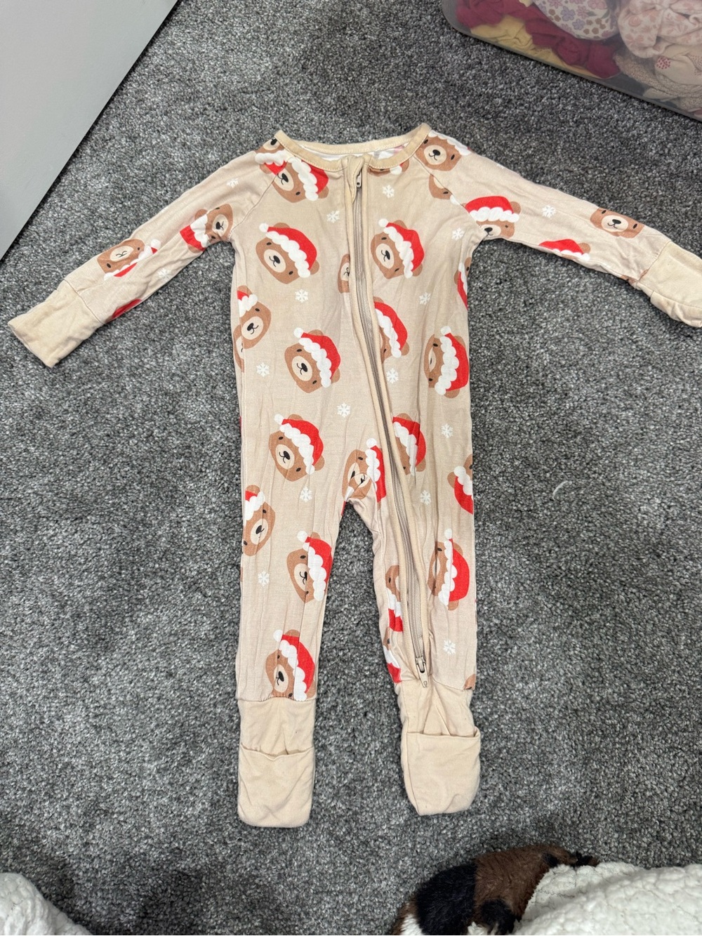 One-Piece Footed Pajama with Santa Bear Print